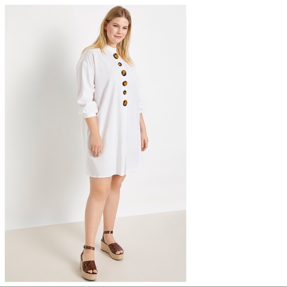 Eloquii Mock Neck Tortoise Button Detail Dress - Picture 1 of 4